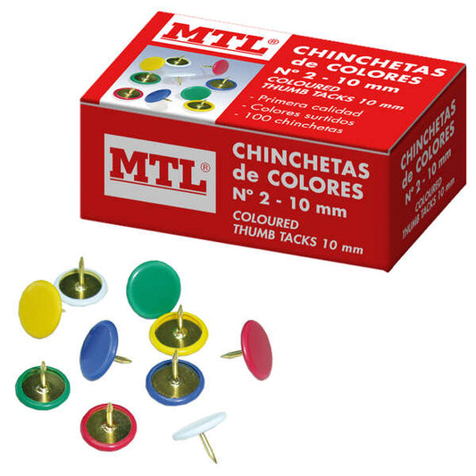 Dohe Caja de 100 Chinchetas de Colores Surtidos del Nº2 - Fabricadas con Materiales de Gran Resistencia y Calidad 1 pieza(s)