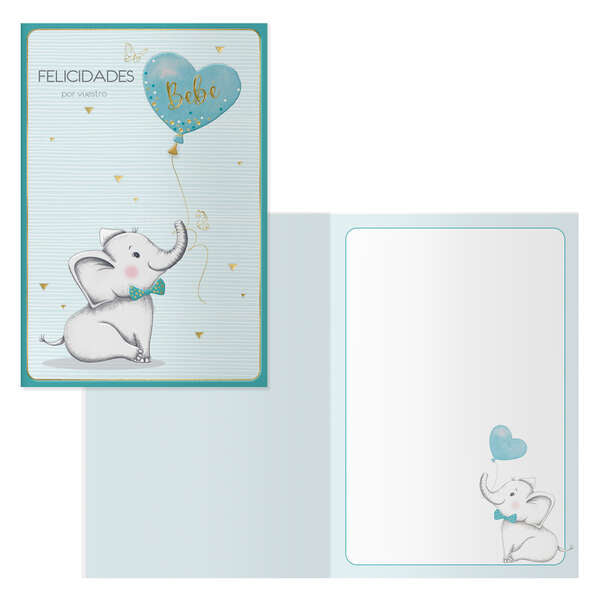 Dohe Elephant Pack de 6 Tarjetas de Felicitacion para Nacimientos - 11.5x17cm - Impresas a Todo Color - Estampaciones con Pelicula de Color - Estampacion en Seco - Papel Offset Blanco de 300gr - Incluye Sobre de Color 1 pieza(s)