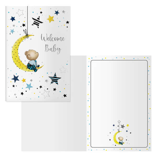 Dohe Luna Pack de 6 Tarjetas de Felicitacion para Nacimientos - 11.5x17cm - Impresas a Todo Color - Estampaciones con Pelicula de Color - Estampacion en Seco - Papel Offset Blanco de 300gr - Incluye Sobre de Color 1 pieza(s)