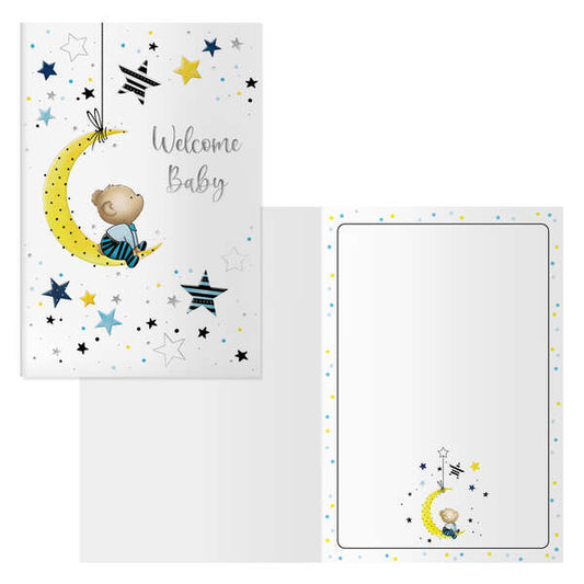 Dohe Luna Pack de 6 Tarjetas de Felicitacion para Nacimientos - 11.5x17cm - Impresas a Todo Color - Estampaciones con Pelicula de Color - Estampacion en Seco - Papel Offset Blanco de 300gr - Incluye Sobre de Color 1 pieza(s)