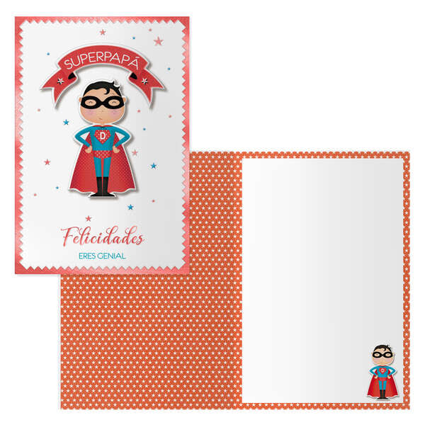 Dohe Superdad Pack de 6 Tarjetas de Felicitacion para Padres - 11.5x17cm - Impresion a Todo Color - Estampaciones con Pelicula de Color - Estampacion en Seco - Papel Offset Blanco de 300gr - Incluye Sobre de Color 1 pieza(s)