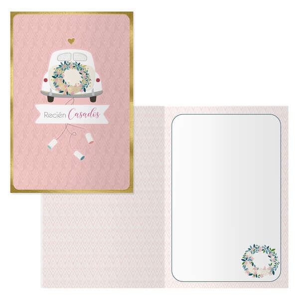 Dohe Casados Pack de 6 Tarjetas de Felicitacion de Boda - 11.5x17cm - Impresas a Todo Color - Estampaciones con Pelicula de Color - Estampacion en Seco - Papel Offset Blanco de 300gr - Incluye Sobre de Color 1 pieza(s)