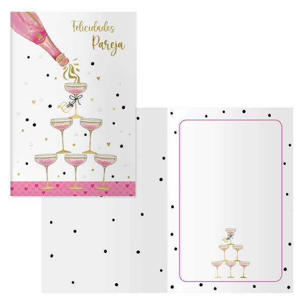 Dohe Copas Pack de 6 Tarjetas de Felicitacion de Boda - 11.5x17cm - Impresas a Todo Color - Estampaciones con Pelicula de Color - Estampacion en Seco - Papel Offset Blanco de 300gr - Incluye Sobre de Color 1 pieza(s)