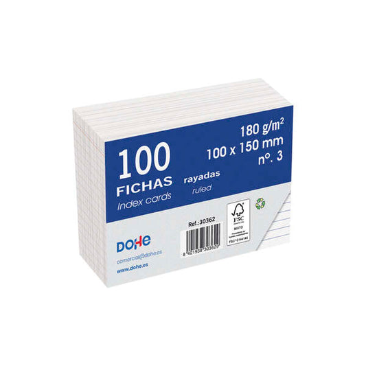 Dohe Fichas de Cartulina Offset Blanca - 180g - Rayadas - Paquete de 100 Unidades 1 pieza(s)