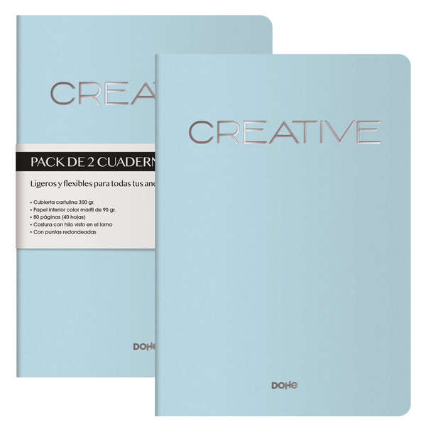 Dohe Cuadernos de Cartulina de Colores - 300gr - Estampacion en Portada - Puntas Redondeadas - Lomo Redondo - Encuadernacion Cosida - 40 Hojas Lisas - Papel Ahuesado 90gr - Retractilados en 2 Unidades 2 pieza(s)