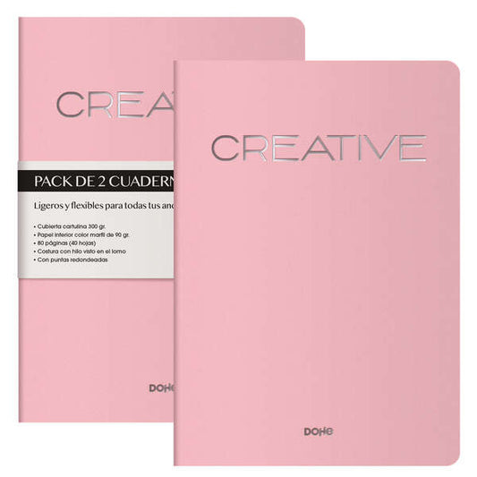 Dohe Cuadernos de Cartulina de Colores - 300gr - Estampacion en Portada - Puntas Redondeadas - Lomo Redondo - Encuadernacion Cosida - 40 Hojas Lisas - Papel Ahuesado 90gr - Retractilados en 2 Unidades 2 pieza(s)