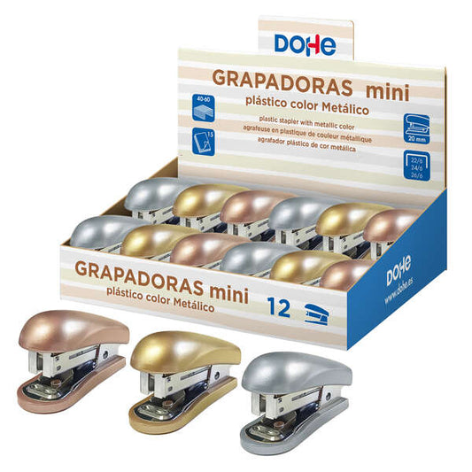 Dohe Expositor de 12 Mini grapadoras de Sobremesa - Materiales Plasticos de Primera Calidad - Capacidad de Grapado hasta 15 Hojas - Admite grapas de 22/6, 24/6 y 26/6 12 pieza(s)