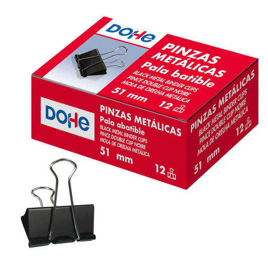 Dohe 12 Pinzas Metalicas Sujetapapeles de Pala Abatible - 50mm - Acero de Gran Resistencia - Color Negro 1 pieza(s)