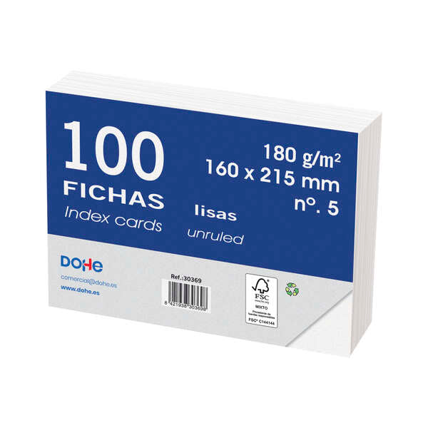 Dohe Fichas de Cartulina Offset Blanca - 180g - Paquete de 100 Fichas - Lisas 1 pieza(s)