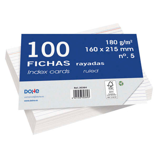 Dohe Fichas de Cartulina Offset Blanca de 180g - 100 Unidades - Rayadas 1 pieza(s)