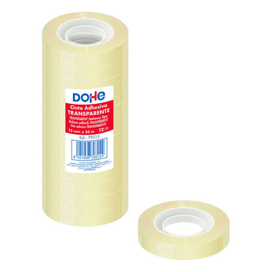 Dohe Pack de 12 Cintas Adhesivas de Polipropileno 12mmx33m - Alta Resistencia y Potente Adhesivo - Transparente 1 pieza(s)