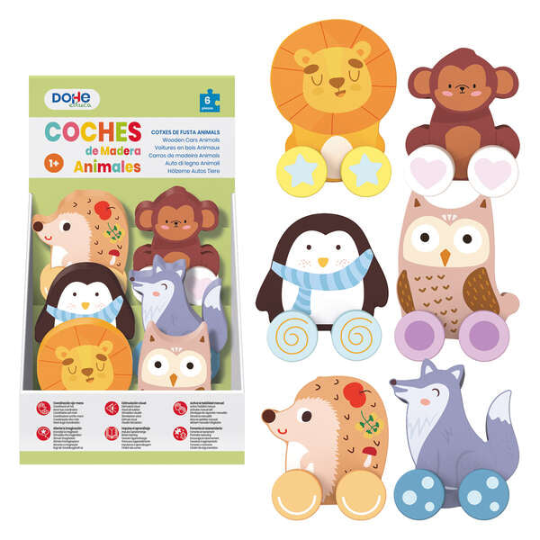 Dohe Juego Educativo de Cochecitos de Madera Natural - Bordes Redondos - Suave Tacto - Colores Llamativos - Ideal para Coordinacion Ojo-Mano - Estimula Imaginacion y Aprendizaje 6 pieza(s)