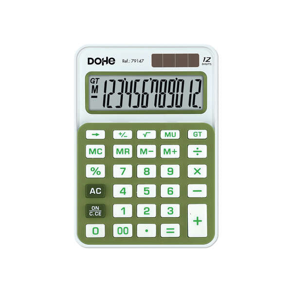 Dohe Calculadora de Sobremesa Pequeña 12 Digitos - Teclas de Gran Formato - 4 Teclas de Memoria - Apagado Automatico - Alimentacion Solar y Pilas - Color Blanco/Verde 1 pieza(s)