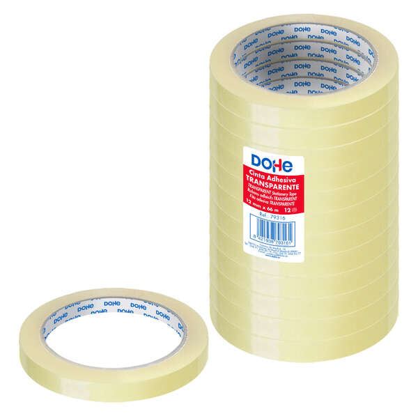 Dohe Pack de 12 Cintas Adhesivas de Polipropileno 12mm x 66m- Alta Resistencia y Potente Adhesivo - Transparente 1 pieza(s)