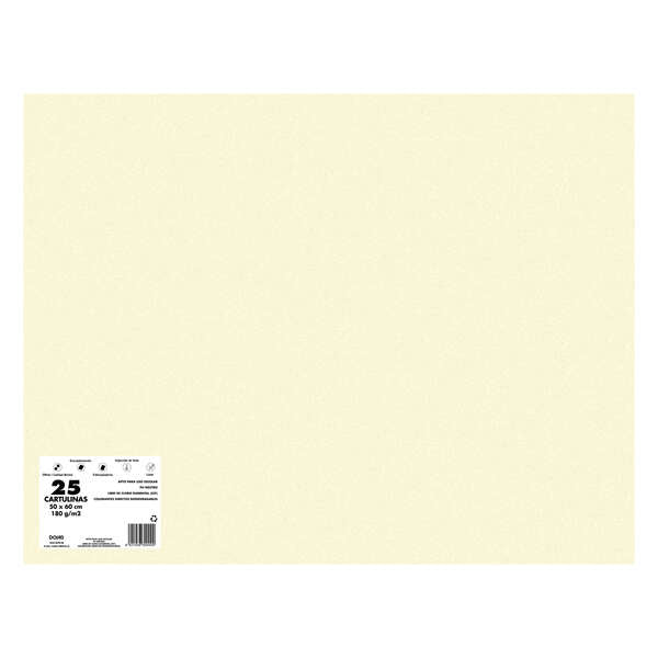 Dohe Pack de 25 Cartulinas de 180 G/M2 - Tamaño 50x65cm - PH Neutro - Libres de Cloro Elemental - Colorantes Biodegradables - Color Crema 1 pieza(s)