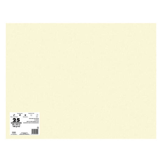 Dohe Pack de 25 Cartulinas de 180 G/M2 - Tamaño 50x65cm - PH Neutro - Libres de Cloro Elemental - Colorantes Biodegradables - Color Crema 1 pieza(s)