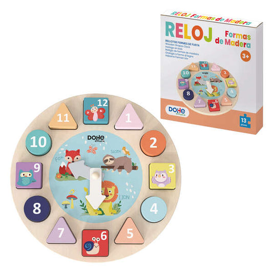 Dohe Juego Educativo de Formas Geometricas de Madera - Bordes Redondos - Tacto Suave - Colores Llamativos - Motivo Reloj - Estimula la Coordinacion Ojo-Mano - Fomenta la Imaginacion 1 pieza(s)