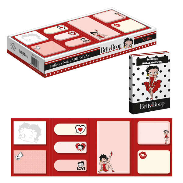 Dohe Expositor de Indices y Notas Adhesivas de Betty Boop - Set de 10 - Preimpresas a Todo Color - Potente Adhesivo - Ideal para Señalizaciones y Clasificaciones - Set de 8 Blocs de 20 Hojas 1 pieza(s)