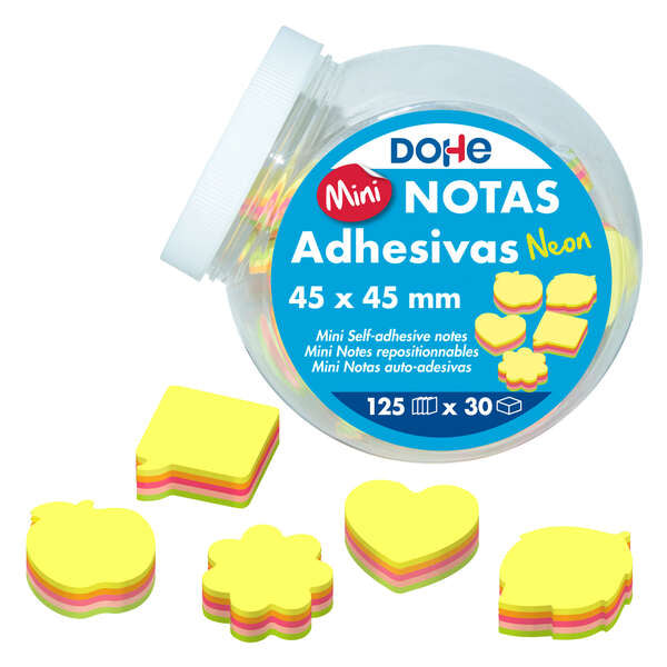 Dohe Expositor de 30 Mini Notas Adhesivas Neon - 4.5x4.5cm - Formas Surtidas - 125 Hojas Cada una 1 pieza(s)