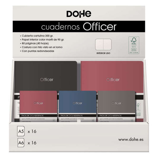 Dohe Expositor de Cuadernos Officer - Tamaño A5 y A6 - Cubierta en Cartulina de 300g - Estampacion en Portada - Interior de 40 Hojas Lisas en Papel Ahuesado de 90g - Retractilado de 2 Unidades 1 pieza(s)