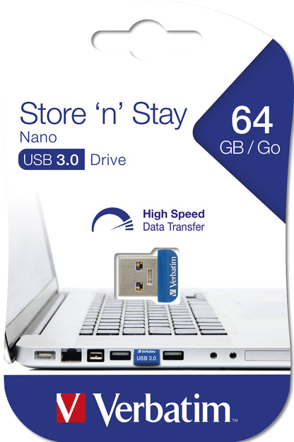 Verbatim - Store 'n' Stay NANO - Unidad USB 3.0 de 64 GB - Azul