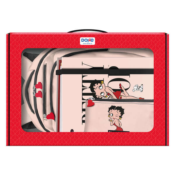 Dohe Betty Boop Pack de Mochila 3 Compartimentos Grande + Carpeta A4 Recambio + Portatodo Triple - Todo en un Maletin Perfecto para Regalo 1 pieza(s)