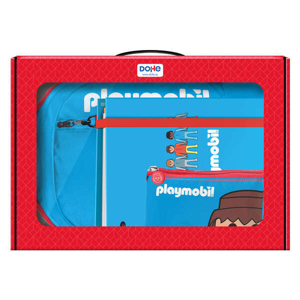 Dohe Pack Mochila, Carpeta y Portatodo Playmobil - Maletin Regalo 365x515x105mm - Carpeta A4 Recambio - Mochila 3 Compartimentos Grande - Portatodo Triple 1 pieza(s)