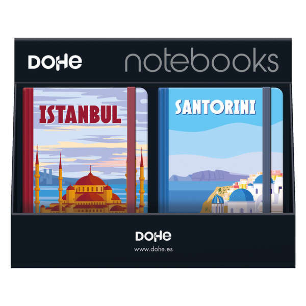 Dohe Expositor con 12 Notebooks Tamaño A5 - 12x17cm - Incluye Notebooks de Santorini, Montecarlo, Italy e Istambul - Ideal para Tomar Notas y Organizar Tus Ideas 1 pieza(s)