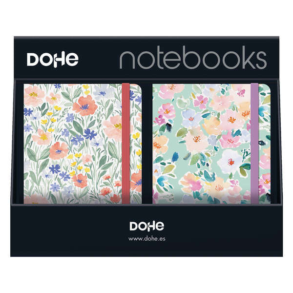 Dohe Expositor con 12 Notebooks A5 12x17cm - Incluye 3x Sunflower, 3x Kitty, 3x Summer y 3x Garden - Ideal para Tomar Notas, Dibujar o Planificar 1 pieza(s)