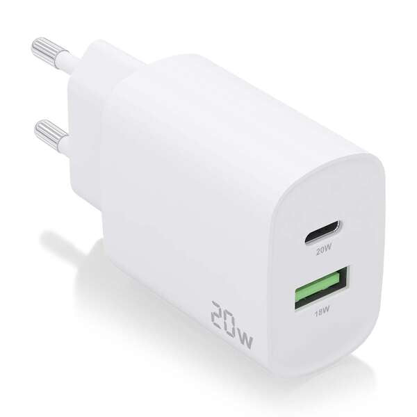 Aisens Cargador 20W - 1xUSB-C PD3.0 - 1xUSB-A QC3.0 - Color Blanco 1 pieza(s)