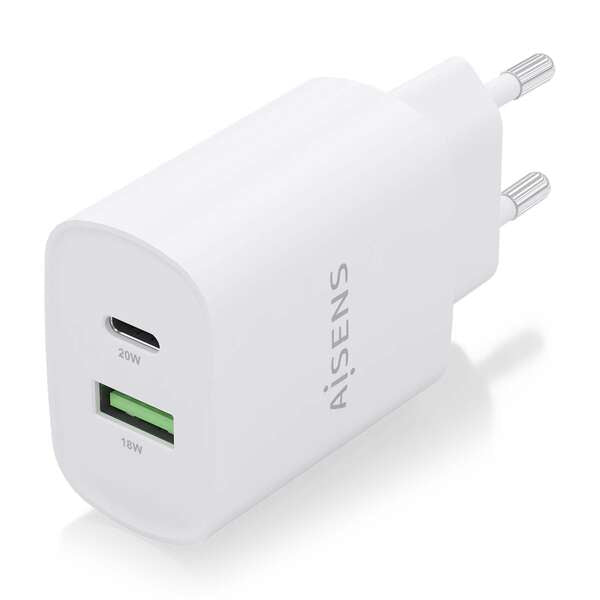 Aisens Cargador 20W - 1xUSB-C PD3.0 - 1xUSB-A QC3.0 - Color Blanco 1 pieza(s)