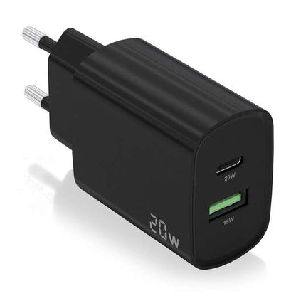 Aisens Cargador 20W - 1xUSB-C PD3.0 - 1xUSB-A QC3.0 - Color Negro 1 pieza(s)