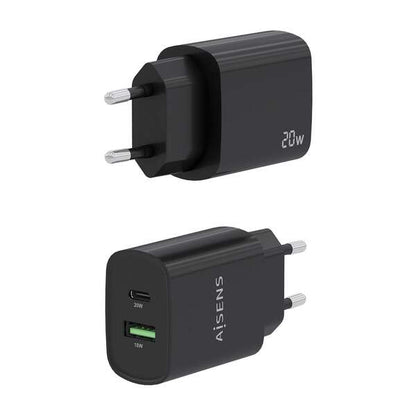 Aisens Cargador 20W - 1xUSB-C PD3.0 - 1xUSB-A QC3.0 - Color Negro 1 pieza(s)