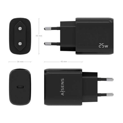 AISENS - Cargador USB-C PD3.0 1 Puerto 1xUSB-C 25W  Negro