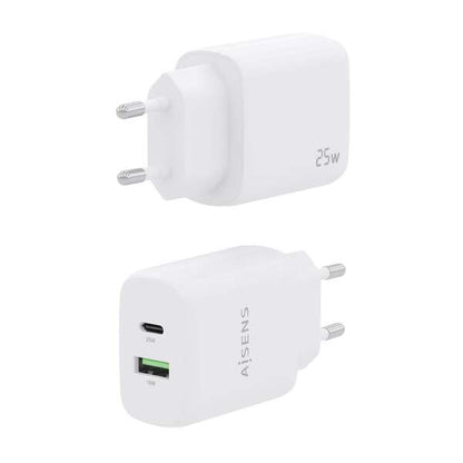 AISENS - Cargador 25W  1xUSB-C PD3.0  1xUSB-A QC3.0  Blanco