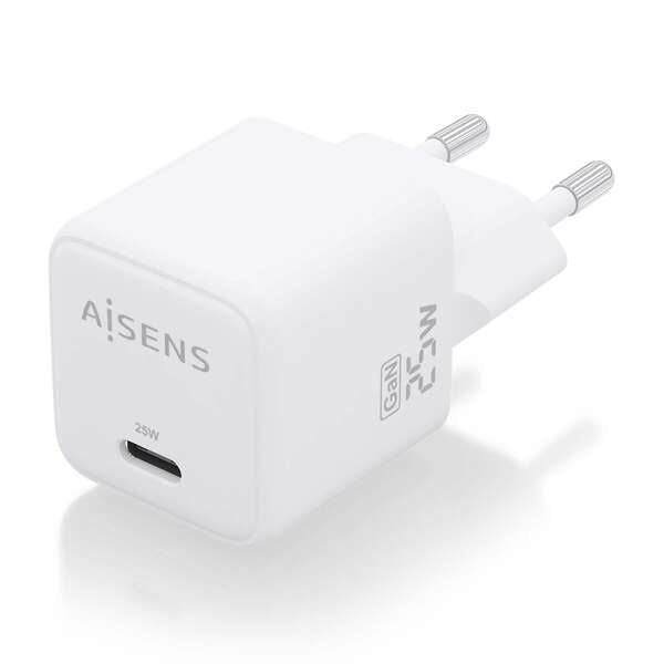 AISENS - Cargador GaN 25W  1xUSB-C PD3.0 QC4.0  Blanco