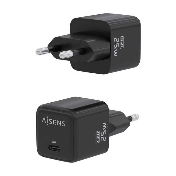 AISENS - Cargador GaN 25W  1xUSB-C PD3.0 QC4.0  Negro