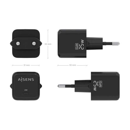 AISENS - Cargador GaN 25W  1xUSB-C PD3.0 QC4.0  Negro