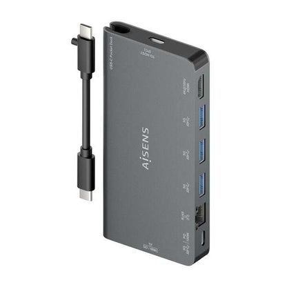 AISENS - USB-C Dock 8 en 1  USB-C a 1xHDMI  1xRJ45  3xUSB-A  1xUSB-C Datos+PD  1xSD  1xMicro SD  Gris  10 cm