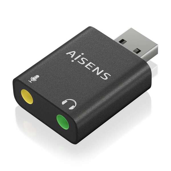 AISENS - Conversor USB-A a Audio 48KHz  USB-A/M-2xJack 3.5/H  Negro