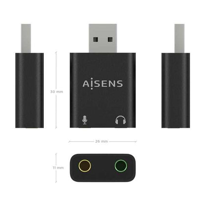 AISENS - Conversor USB-A a Audio 48KHz  USB-A/M-2xJack 3.5/H  Negro