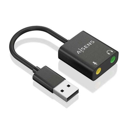 AISENS - Conversor USB-A a Audio 48KHz  USB-A/M-2xJack 3.5/H  Negro  10 cm