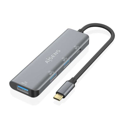 AISENS - Hub USB 3.2 Gen1 5G USB-C  USB-C/M-1xUSB-C/H-3xUSB-A/H  Gris  15 cm