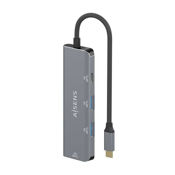 AISENS - Hub USB 3.2 Gen1 5G USB-C  USB-C/M-1xUSB-C/H-3xUSB-A/H  Gris  15 cm