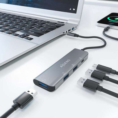 AISENS - Hub USB 3.2 Gen1 5G USB-C  USB-C/M-1xUSB-C/H-3xUSB-A/H  Gris  15 cm