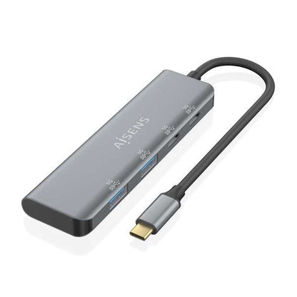 AISENS - Hub USB 3.2 Gen1 5G USB-C  USB-C/M-2xUSB-C/H-2xUSB-A/H  Gris  15 cm