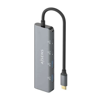 AISENS - Hub USB 3.2 Gen1 5G USB-C  USB-C/M-2xUSB-C/H-2xUSB-A/H  Gris  15 cm