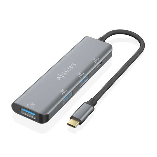 AISENS - Hub USB 3.2 Gen2 10G USB-C  USB-C/M-1xUSB-C/H-3xUSB-A/H  Gris  15 cm