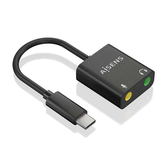 AISENS - Conversor USB-C a Audio 48KHz  USB-C/M-2xJack 3.5/H  Negro  10 cm