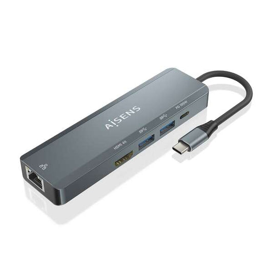 AISENS - USB-C Dock 5 en 1  USB-C a 1xHDMI  1xRJ45  2xUSB  1xPD  Gris  15 cm